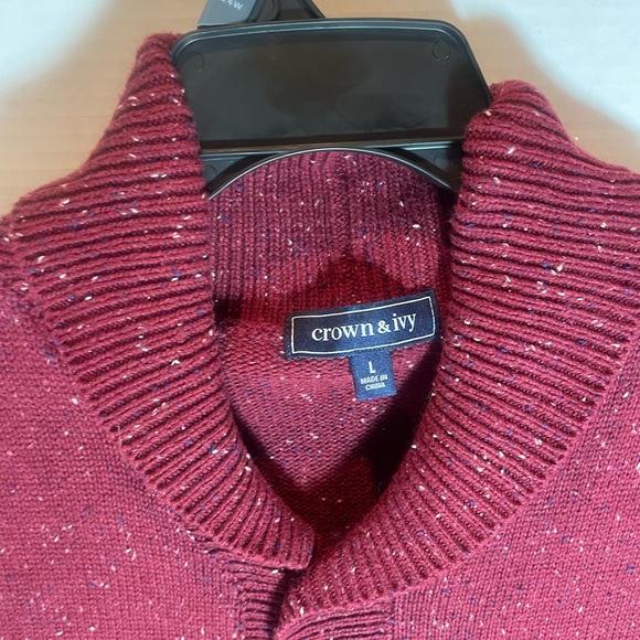 Crown & Ivy Men's Shawl Collard Burgundy Button Closure Cardigan Sweater Sz. L - Picture 4 of 11